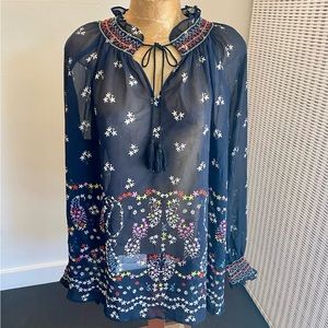 Cabi Tunic Blouse XL Navy Blue floral